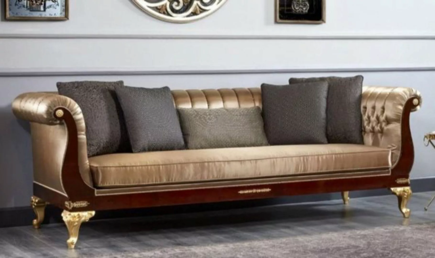 Casa Padrino Sofa Casa Padrino Luxus Barock Chesterfield Sofa Gold / Dunkel günstig online kaufen