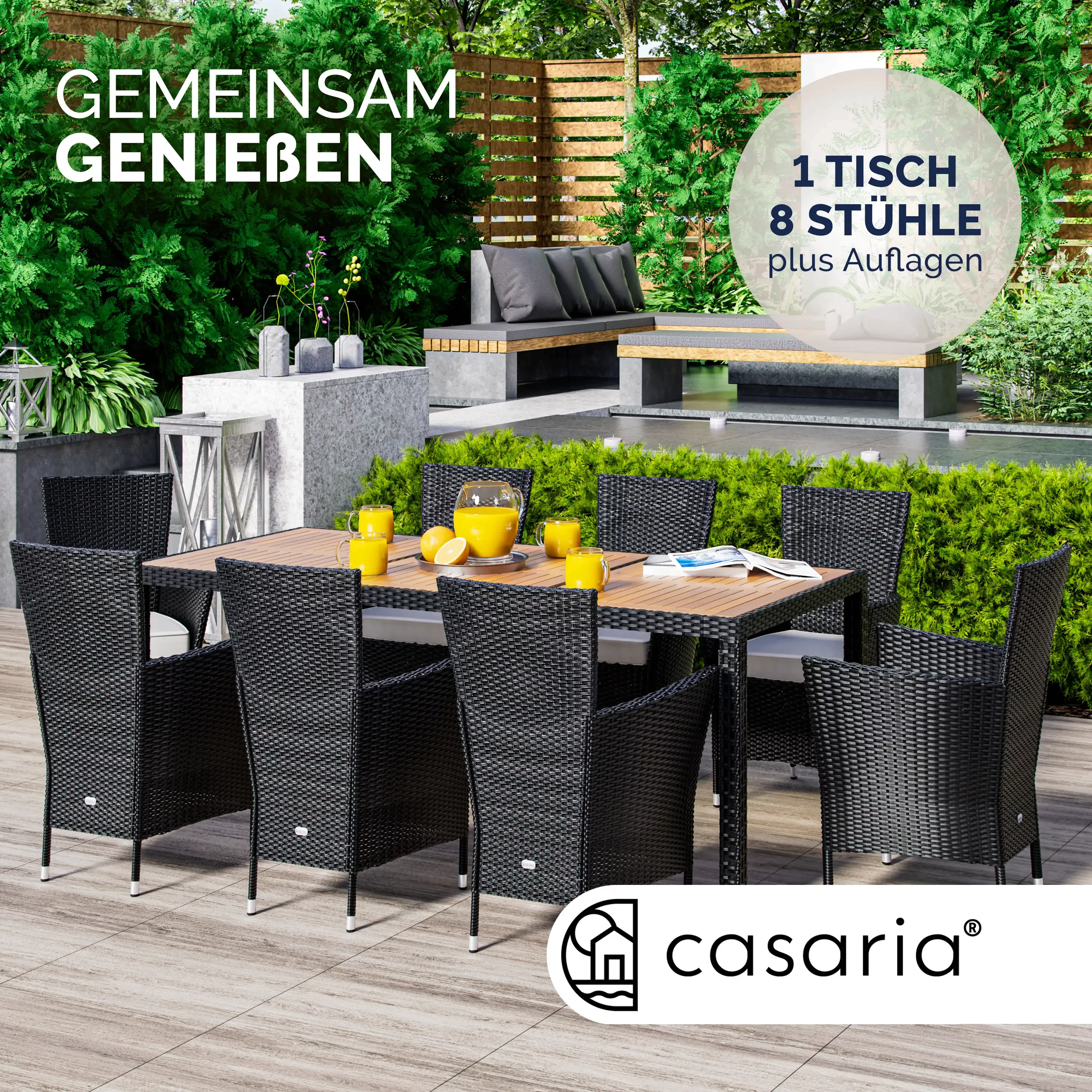 Polyrattan Garten-Sitzgruppe Verona 9-tlg Schwarz günstig online kaufen