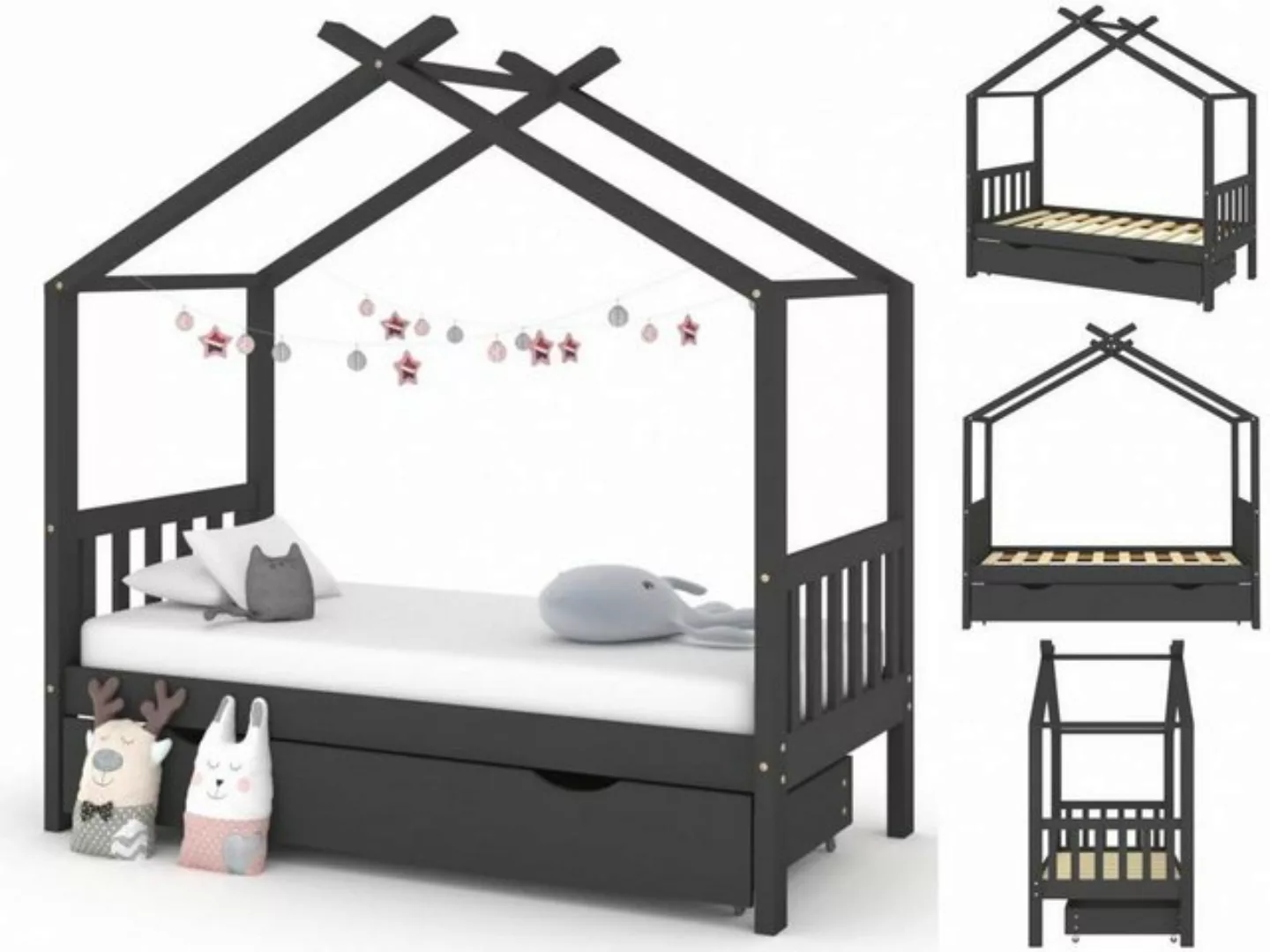Kinderbett Mit Schublade Dunkelgrau Massivholz Kiefer 80x160 Cm günstig online kaufen
