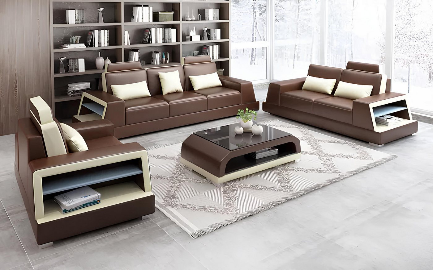 Xlmoebel Sofa Modernes Sofa Set mit 3-Sitzer Sofa, Couchtisch und Leder Gar günstig online kaufen