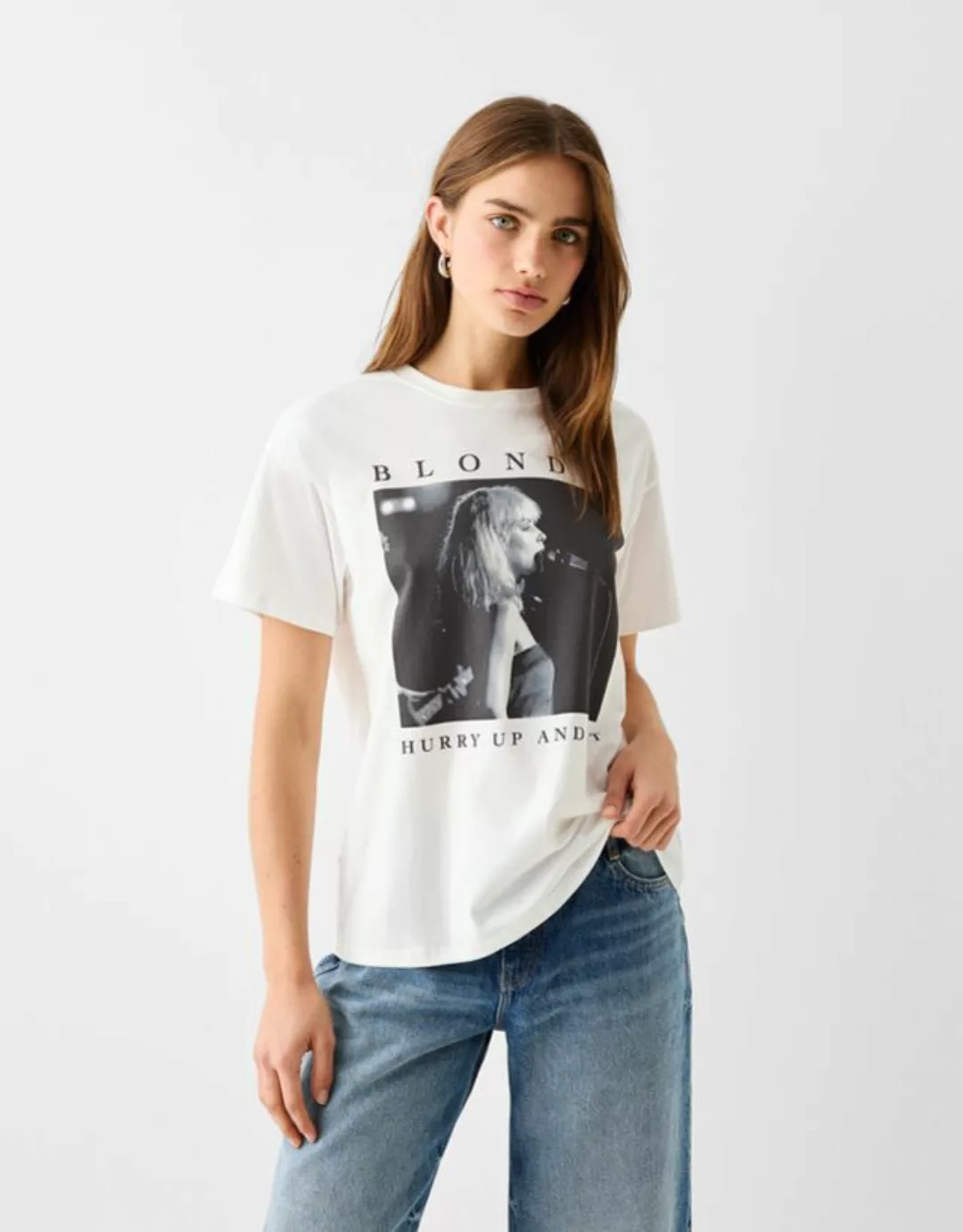 Bershka Kurzarm-Shirt Blondie Damen S Grbrochenes Weiss günstig online kaufen