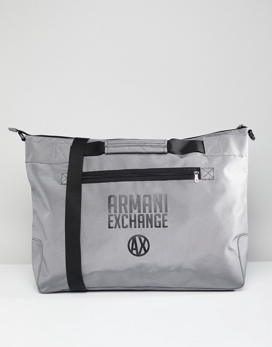 Armani Exchange – Graue Nylon-Reisetasche mit Logo günstig online kaufen