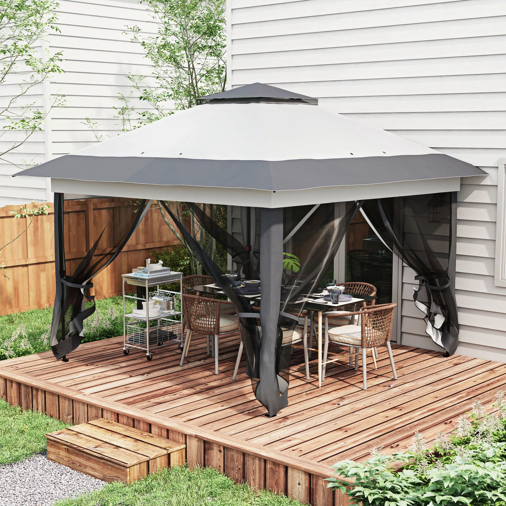 Outsunny Gartenpavillon Pop-Up-Faltpavillon aus Stahl Polyester Moskitonetz günstig online kaufen