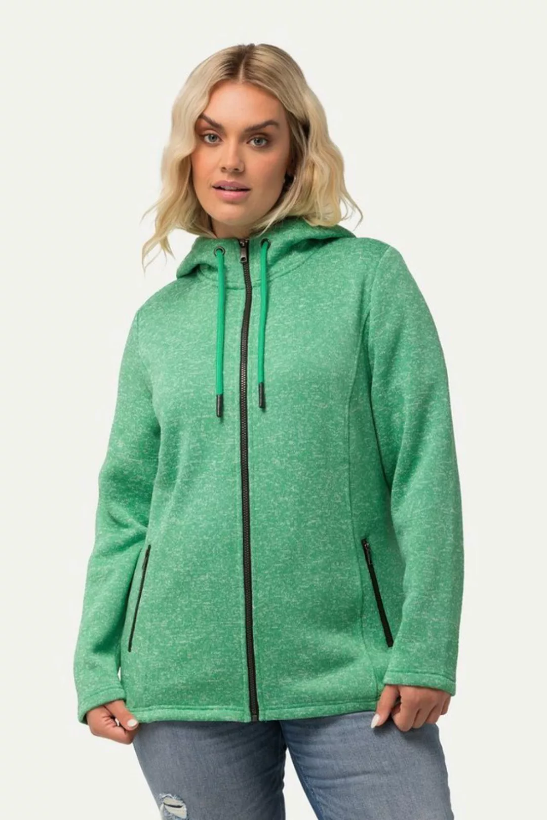 Ulla Popken Sweatjacke Strickfleece-Jacke Kapuze Reißverschlusstaschen günstig online kaufen