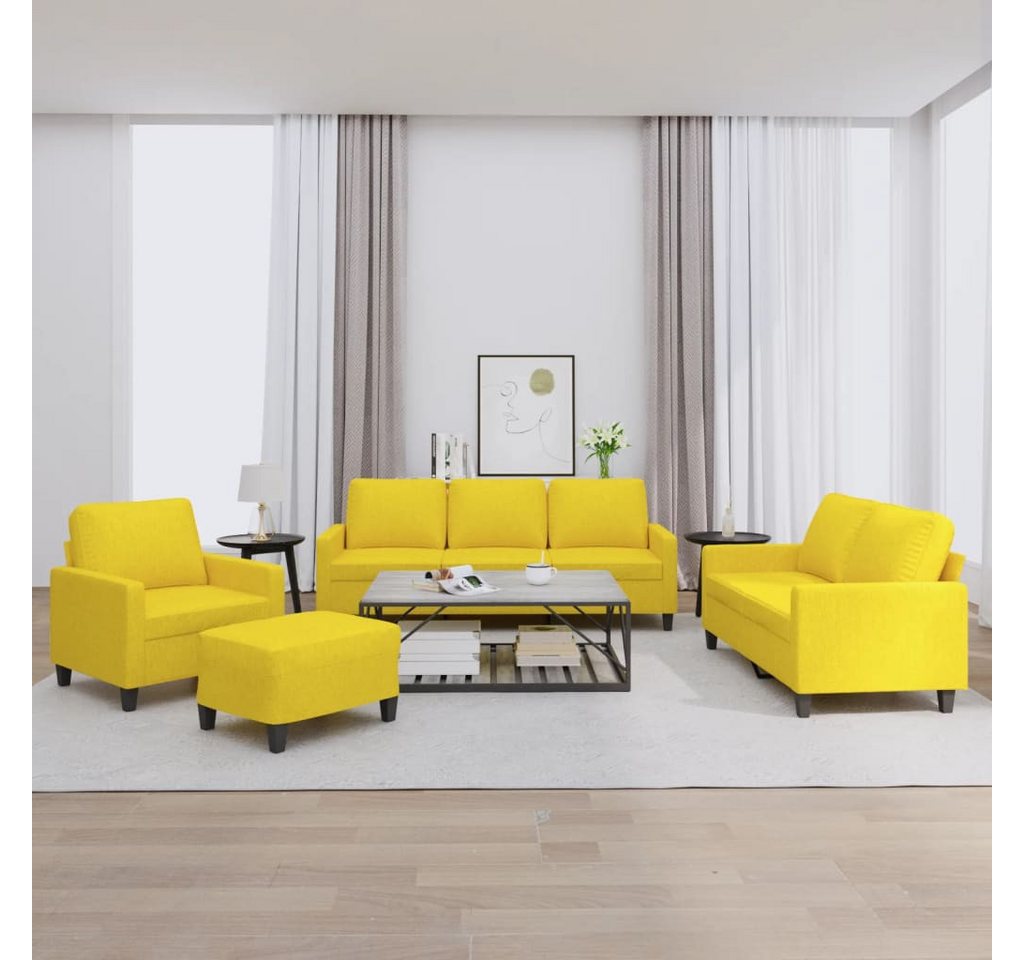 vidaXL Sofa Sofagarnitur mit Kissen Stoff, Standard + Fußhocker, Gelb günstig online kaufen