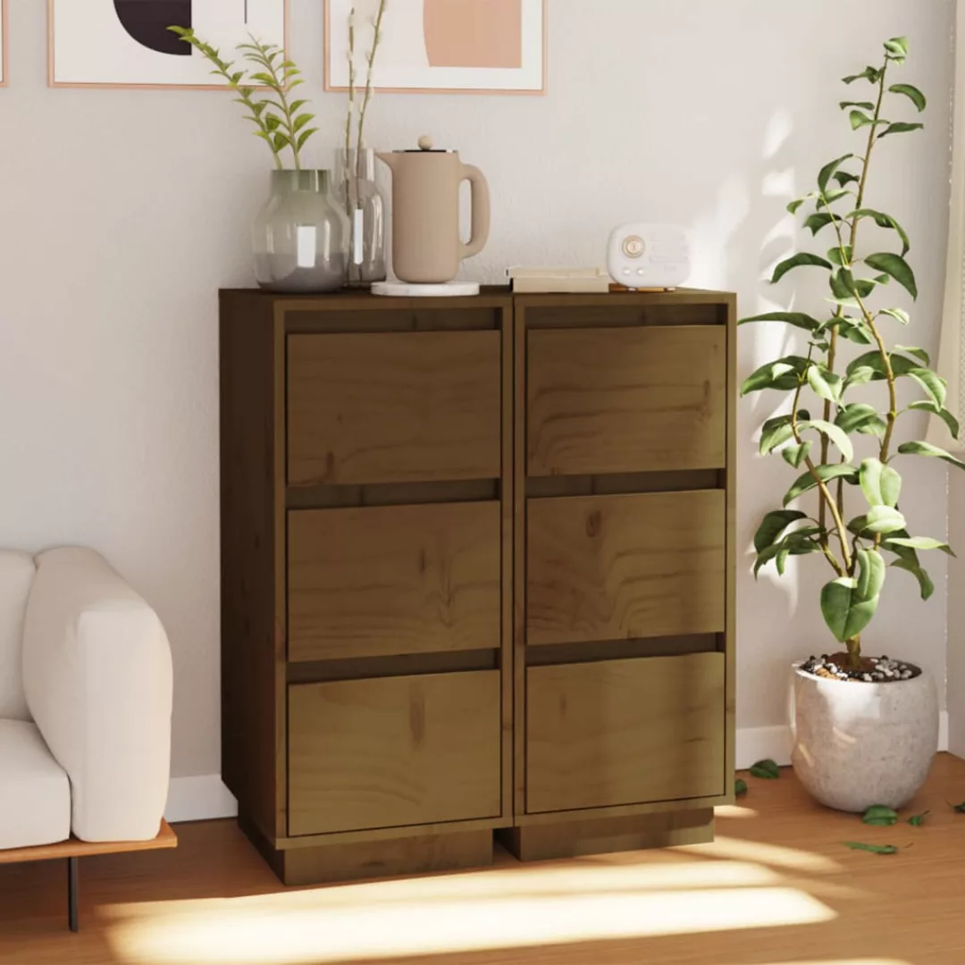 Vidaxl Sideboards 2 Stk. Honigbraun 32x34x75 Cm Massivholz Kiefer günstig online kaufen