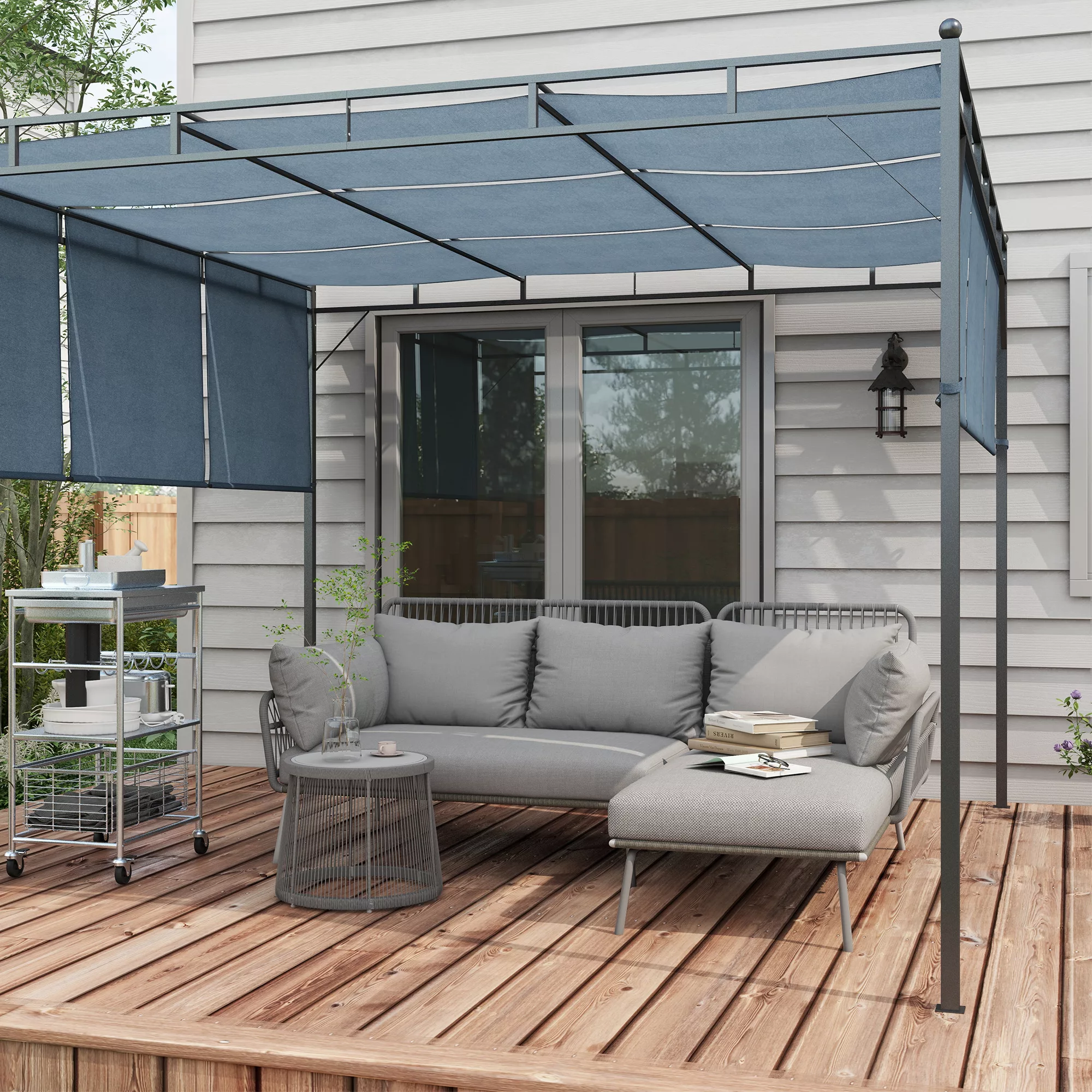 Outsunny 3 tlg Rattan Gartenmöbel-Set mit Kissen, Gartengarnitur bestehend günstig online kaufen
