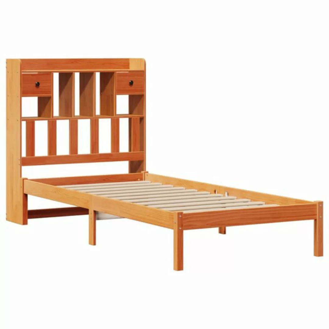 vidaXL Bett, Massivholzbett mit Regal ohne Matratze Wachsbraun 90x200 cm günstig online kaufen