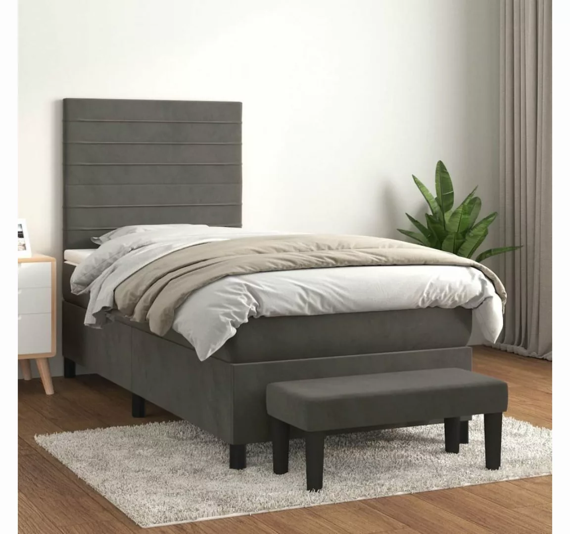 furnicato Bett Boxspringbett mit Matratze Dunkelgrau 100x200 cm Samt günstig online kaufen