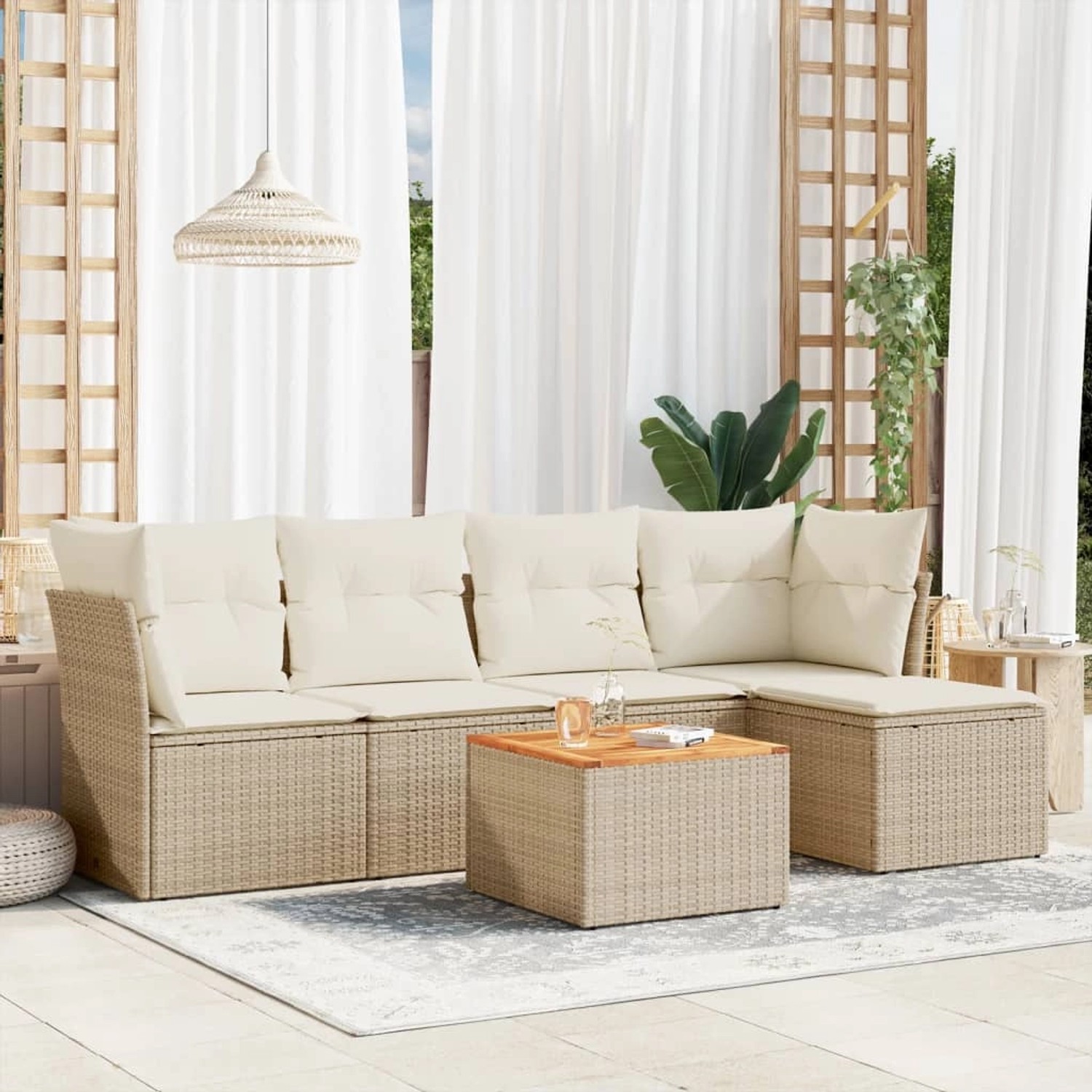 vidaXL 6-Tlg Garten-Sofagarnitur mit Kissen Beige Poly Rattan 3255946 günstig online kaufen