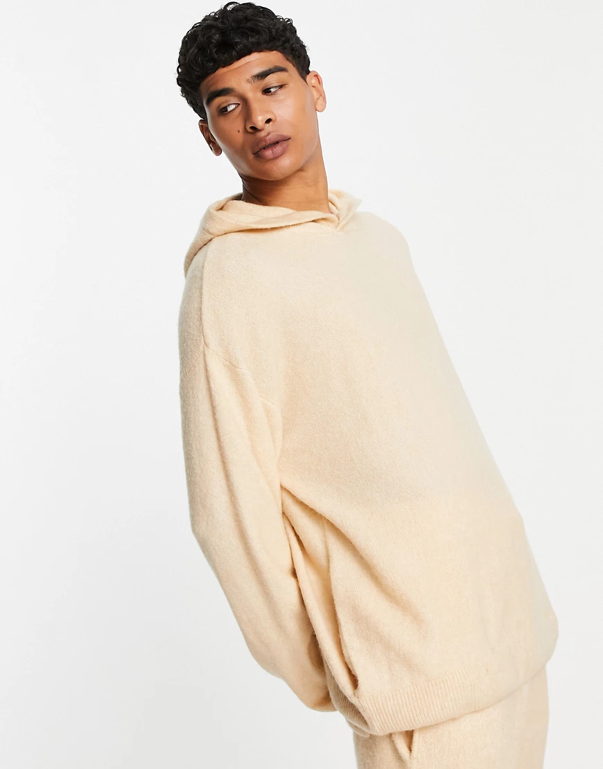 Topman – Oversized-Kapuzenpullover aus Strick in Stein-Neutral günstig online kaufen