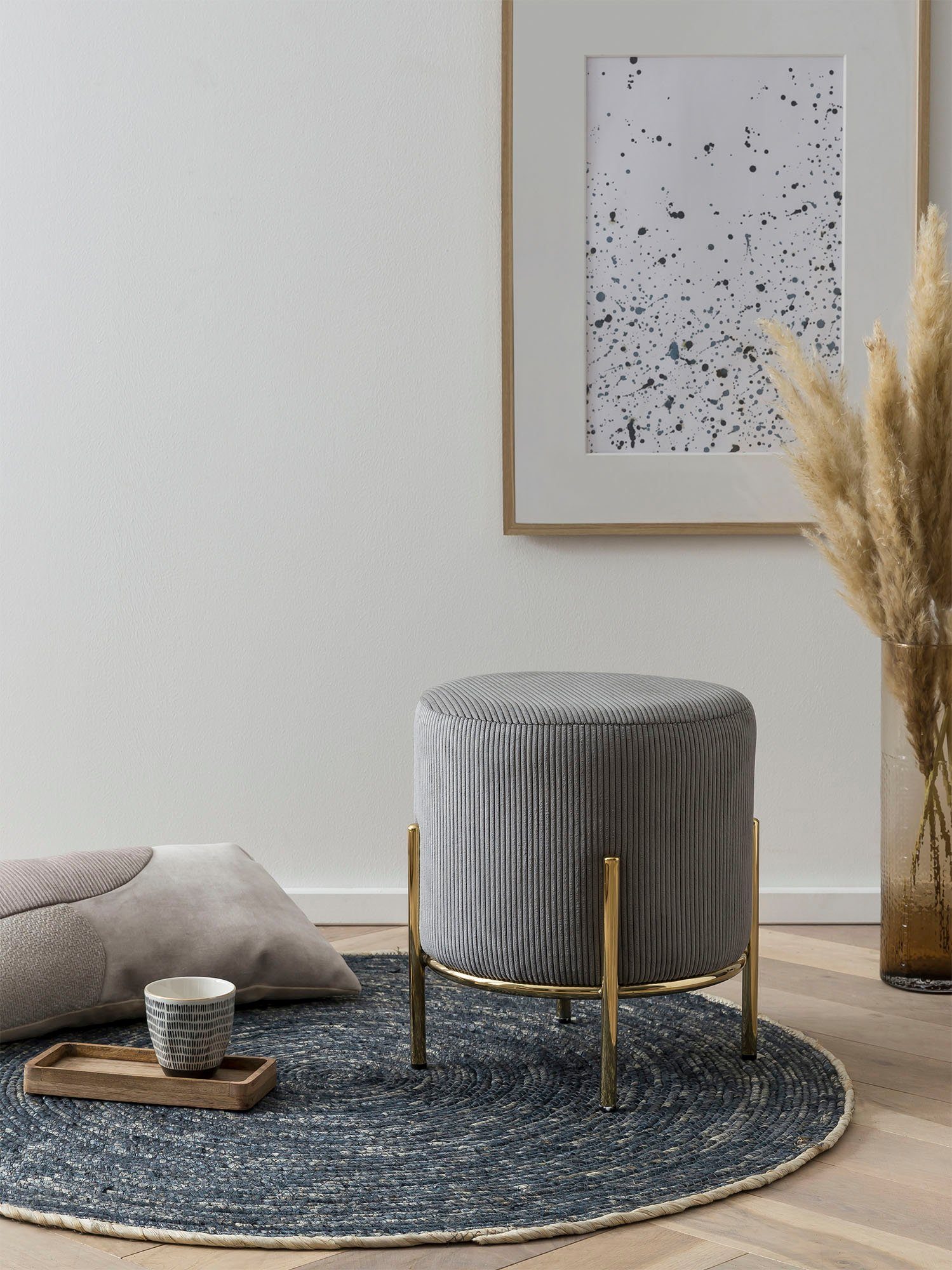 SalesFever Polsterhocker, mit Design-Gestell aus goldfarbenem Metall günstig online kaufen