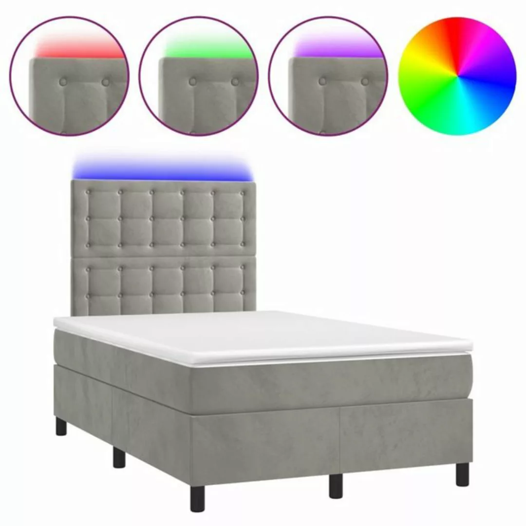 vidaXL Boxspringbett Boxspringbett mit Matratze LED Hellgrau 120x200 cm Sam günstig online kaufen