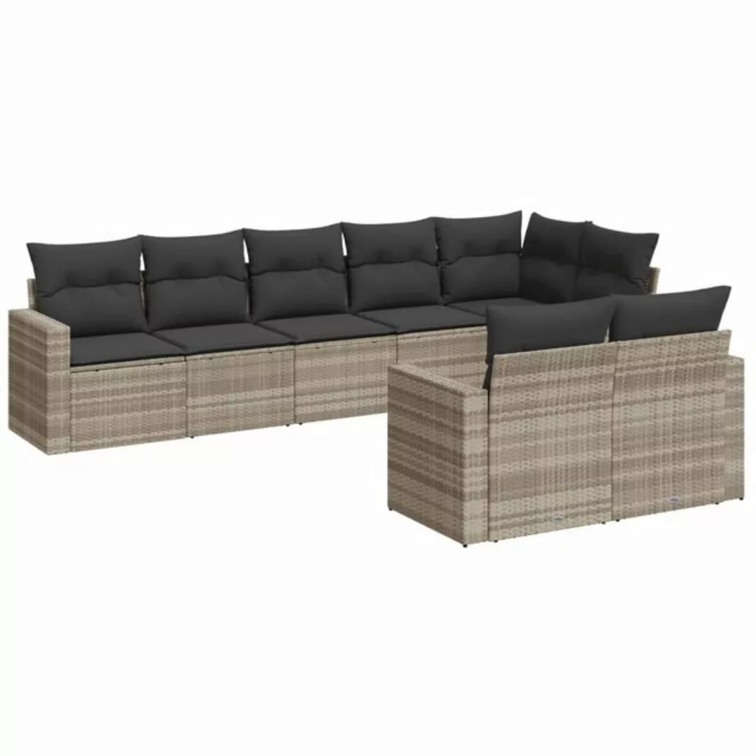 vidaXL Sofaelement 8-tlg. Garten-Sofagarnitur mit Kissen Hellgrau Poly Ratt günstig online kaufen