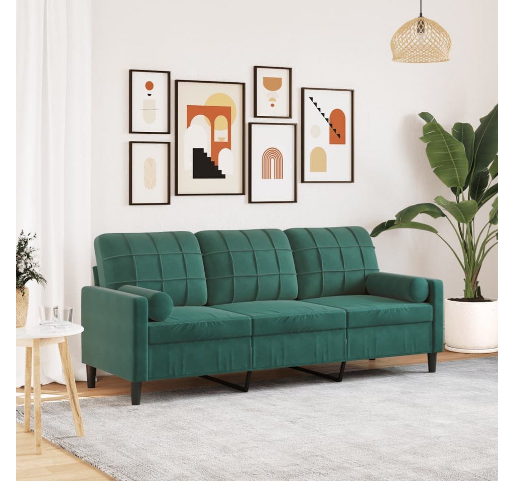 vidaXL Sofa, 3-Sitzer-Sofa mit Zierkissen Dunkelgrün 180 cm Samt günstig online kaufen