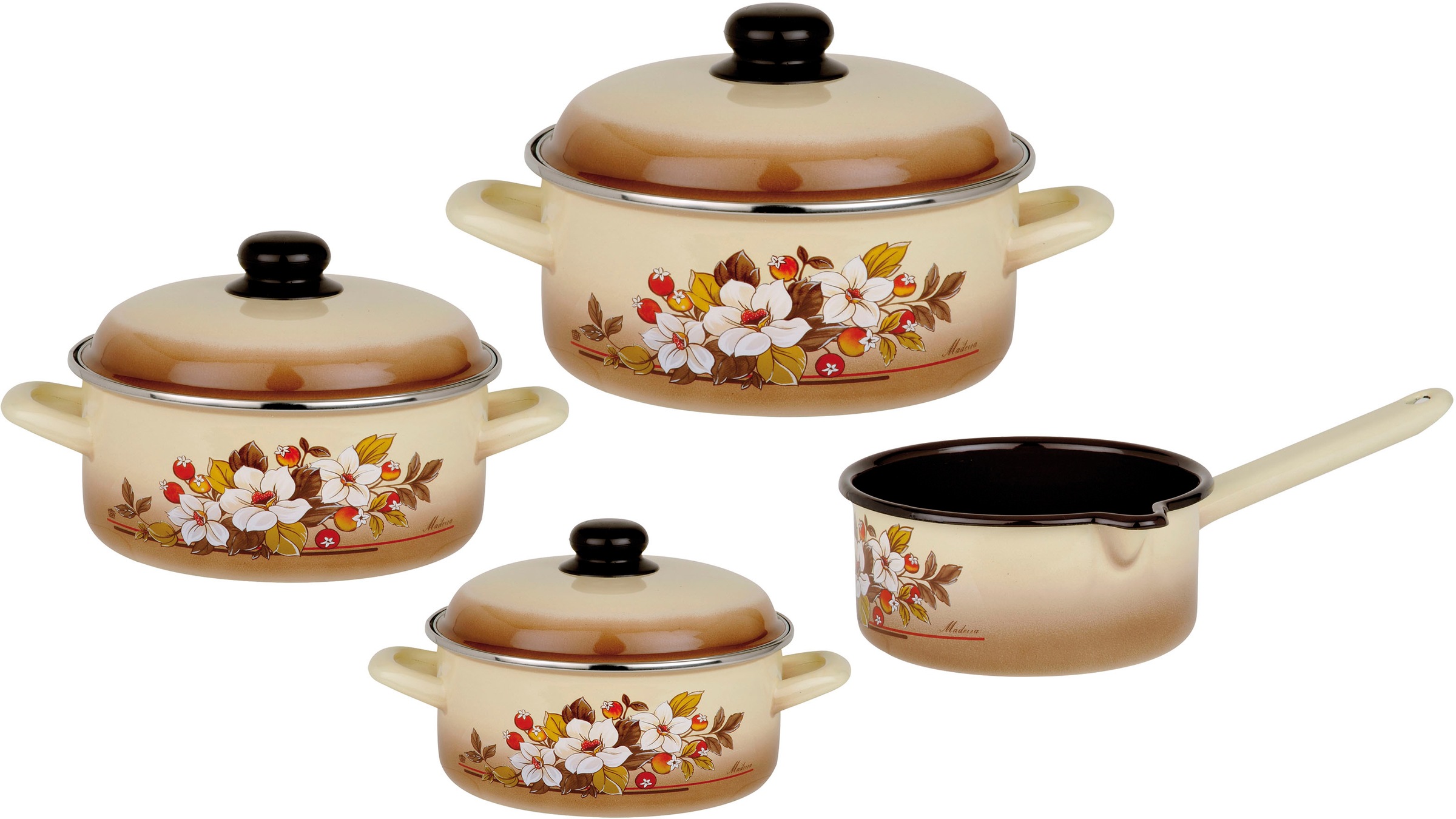 GSW Topf-Set »Madeira«, Stahl-Emaille, (7 tlg., je 1 Kochtopf 16/20/24 cm, günstig online kaufen