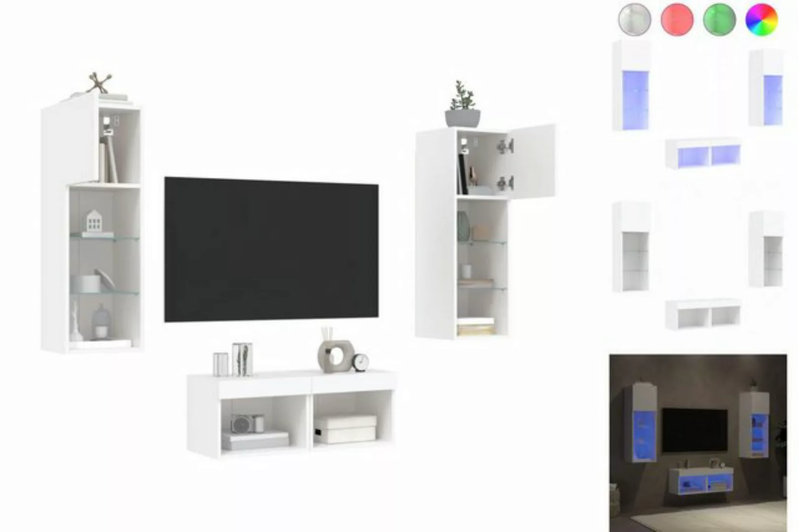 vidaXL TV-Schrank TV-Lowboard 4-tlg TV-Wohnwand mit LED-Leuchten Weiß günstig online kaufen
