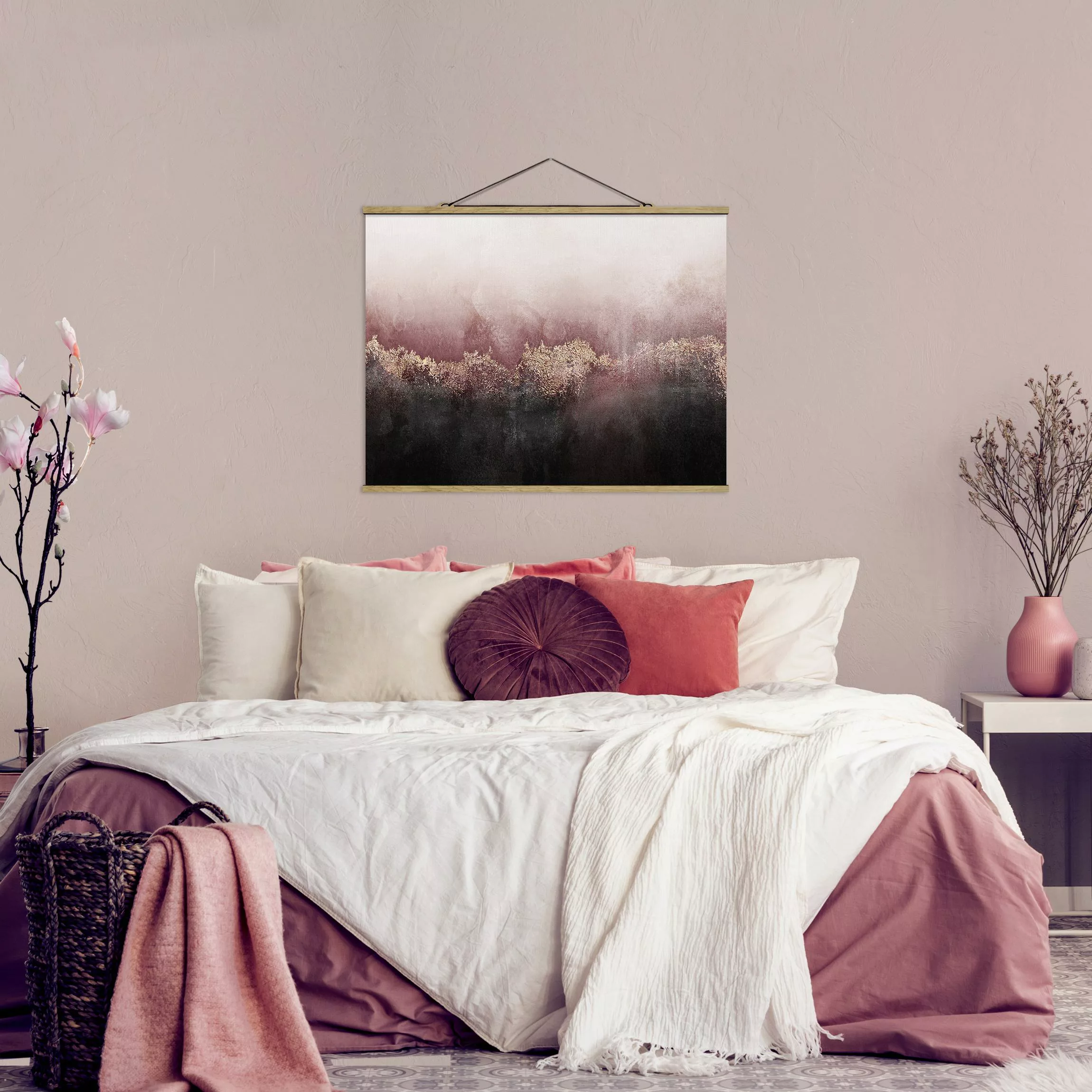 Stoffbild Abstrakt mit Posterleisten - Querformat Goldene Dämmerung Rosa günstig online kaufen
