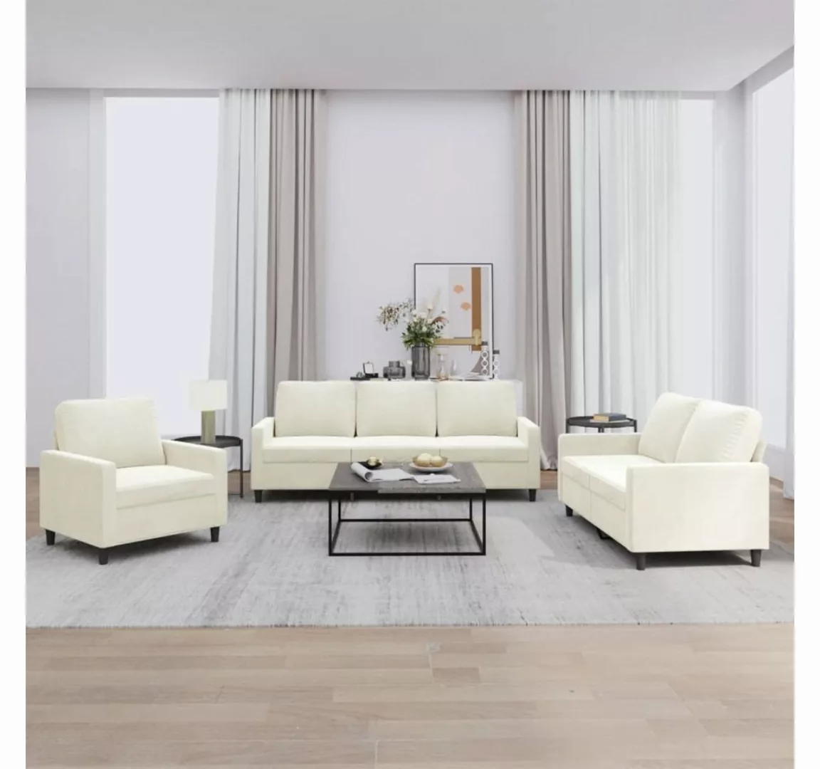 vidaXL Sofa Sofagarnitur Set mit Kissen Samt, 3-tlg., Creme günstig online kaufen