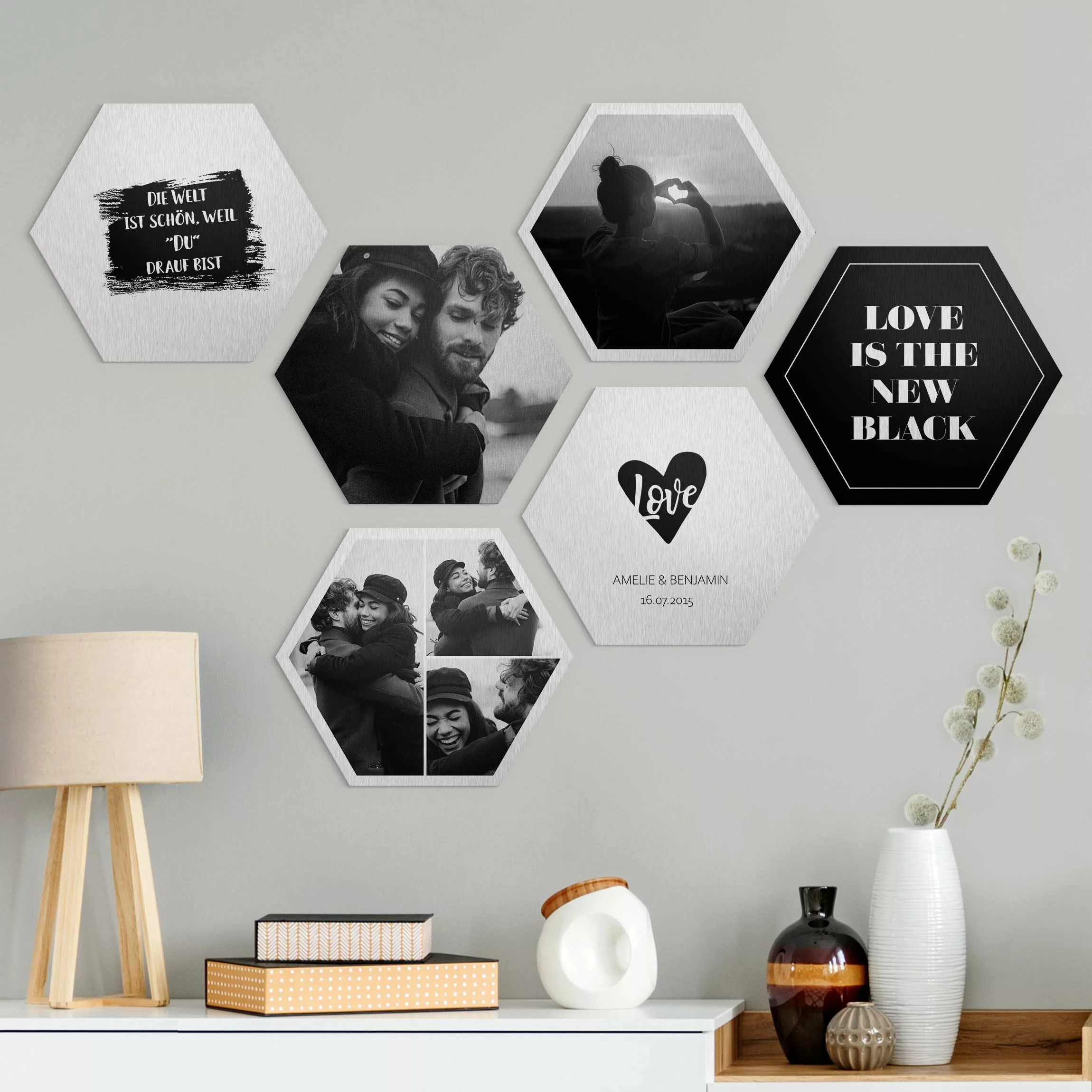 Hexagon Bild Alu-Dibond Designer 6-teiliges Hexagon Bild Alu-Dibond gebürst günstig online kaufen