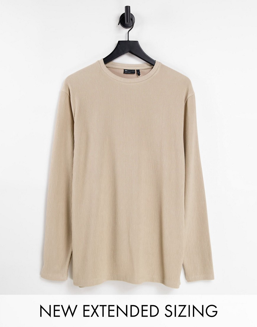 ASOS DESIGN – Langärmliges Oversize-T-Shirt in Beige mit grober Rippstruktu günstig online kaufen