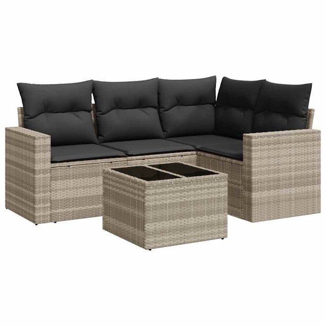 vidaXL Sofaelement 5-tlg. Garten-Sofagarnitur mit Kissen Hellgrau Poly Ratt günstig online kaufen