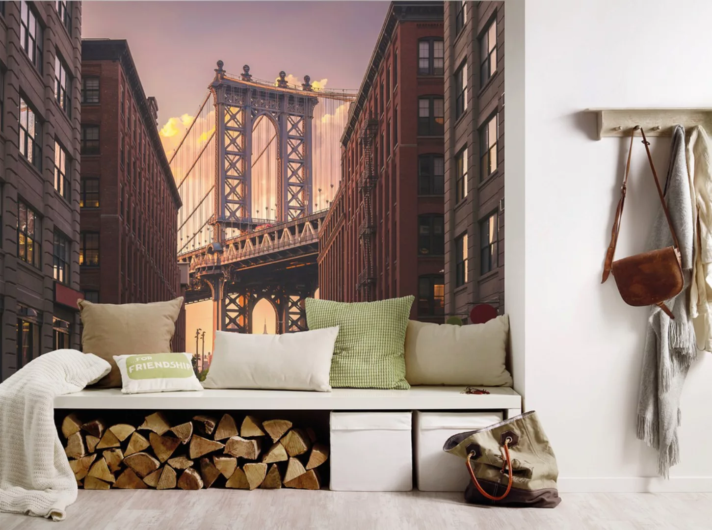 Fototapete New York Brookyln Bridge Braun Grau  3,50 m x 2,55 m FSC® günstig online kaufen