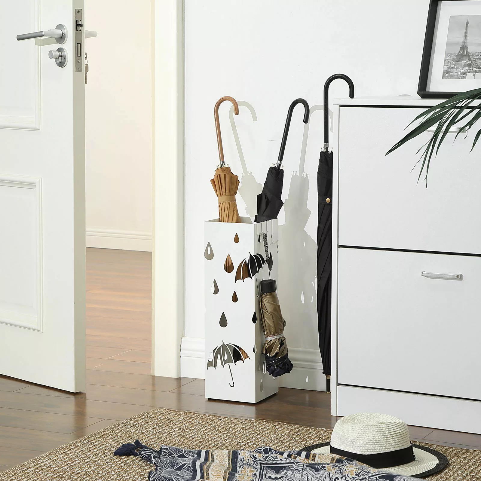 SONGMICS Schirmständer Wasserauffangschale herausnehmbar, mit Haken günstig online kaufen