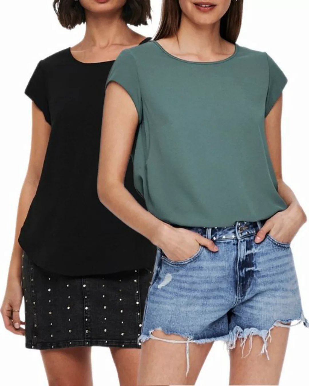 ONLY Shirtbluse (2er Pack) Basic Shirt mit gekreppten Muster im Doppelpack günstig online kaufen