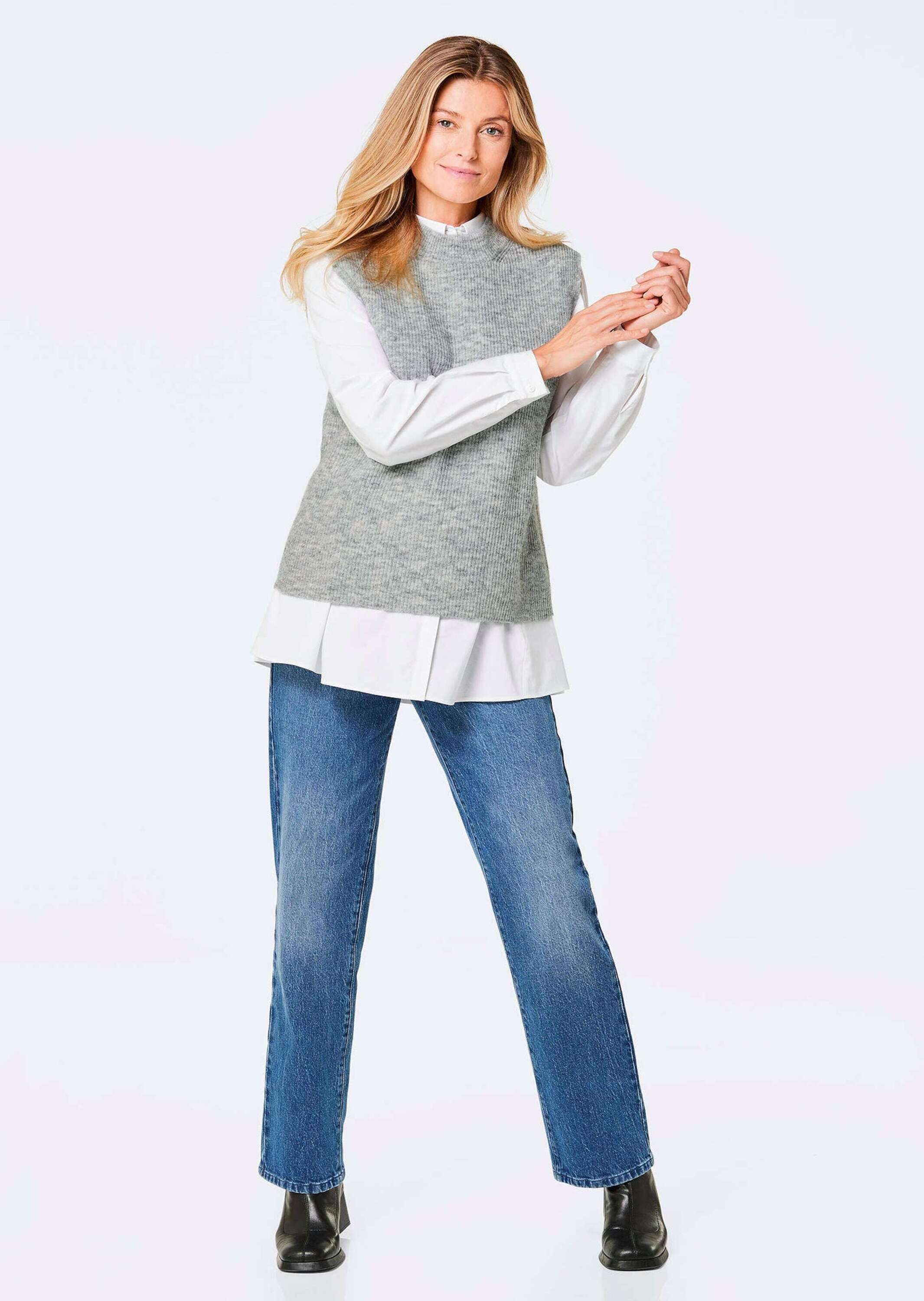 GOLDNER Strickpullover Rippstrick Pullunder mit Stehkragen günstig online kaufen