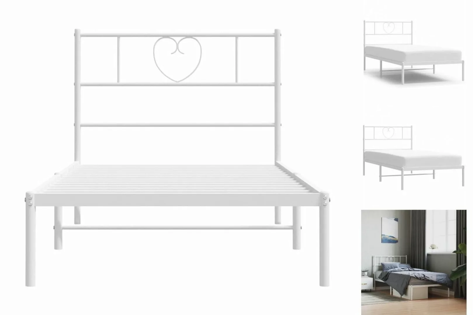 vidaXL Bettgestell Bettrahmen mit Kopfteil Metall Weiß 75x190 cm Bett Bettg günstig online kaufen