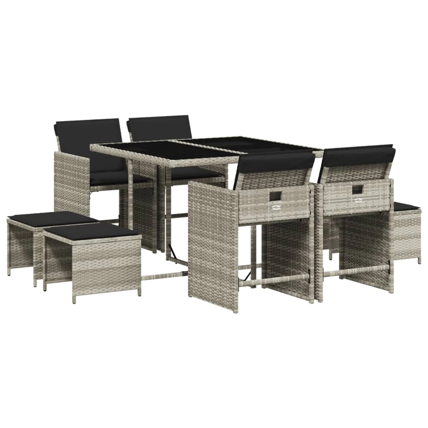 vidaXL 9-Tlg Garten-Essgruppe mit Kissen Hellgrau Poly Rattan 3210599 günstig online kaufen