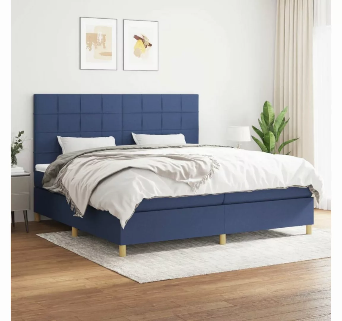 vidaXL Boxspringbett Boxspringbett mit Matratze Blau 200x200 cm Stoff Bett günstig online kaufen