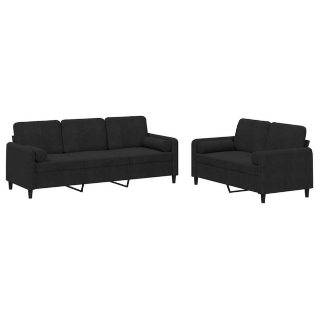 vidaXL Sofa 2-tlg. Sofagarnitur mit Kissen Schwarz Samt günstig online kaufen