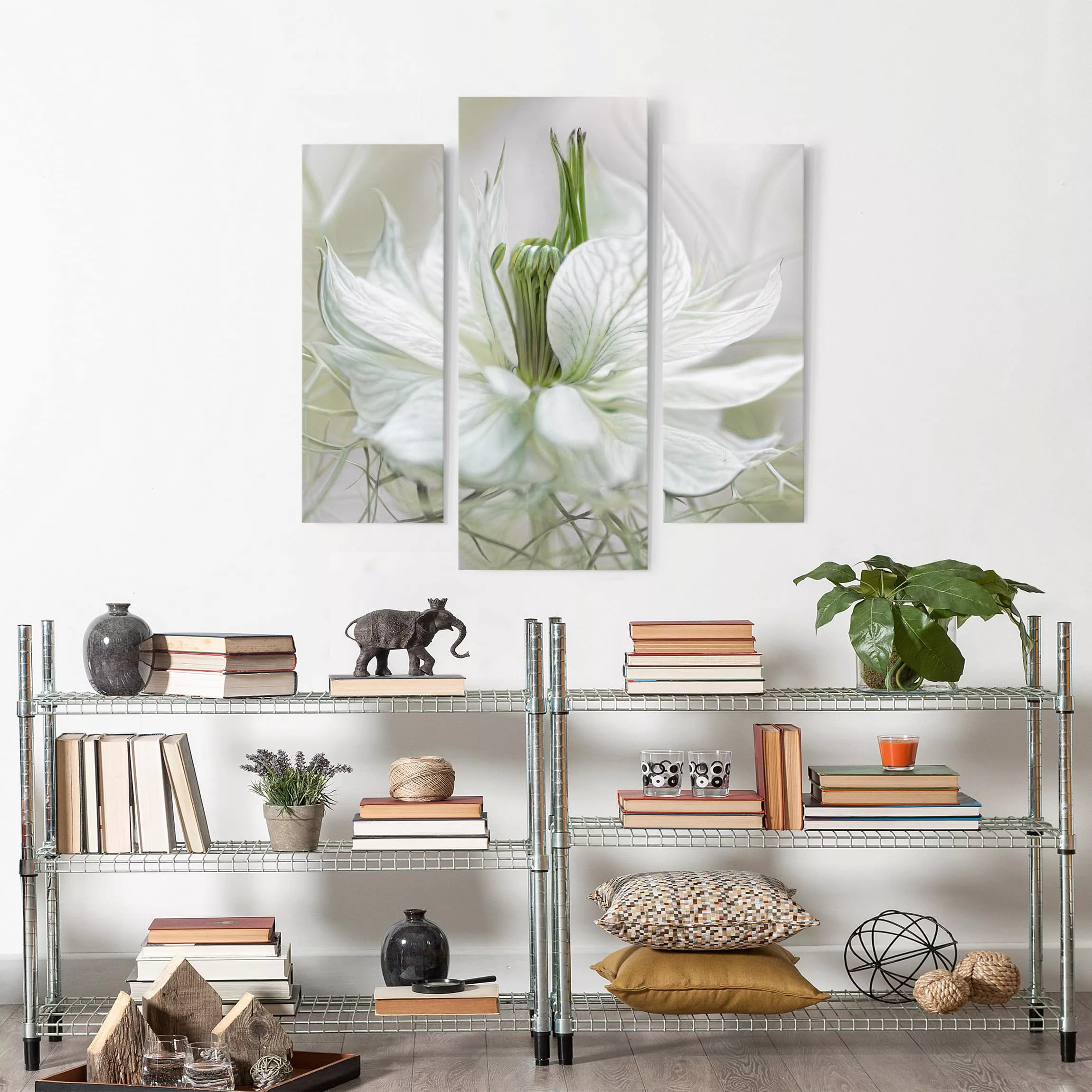 3-teiliges Leinwandbild Blumen - Querformat Weiße Nigella günstig online kaufen