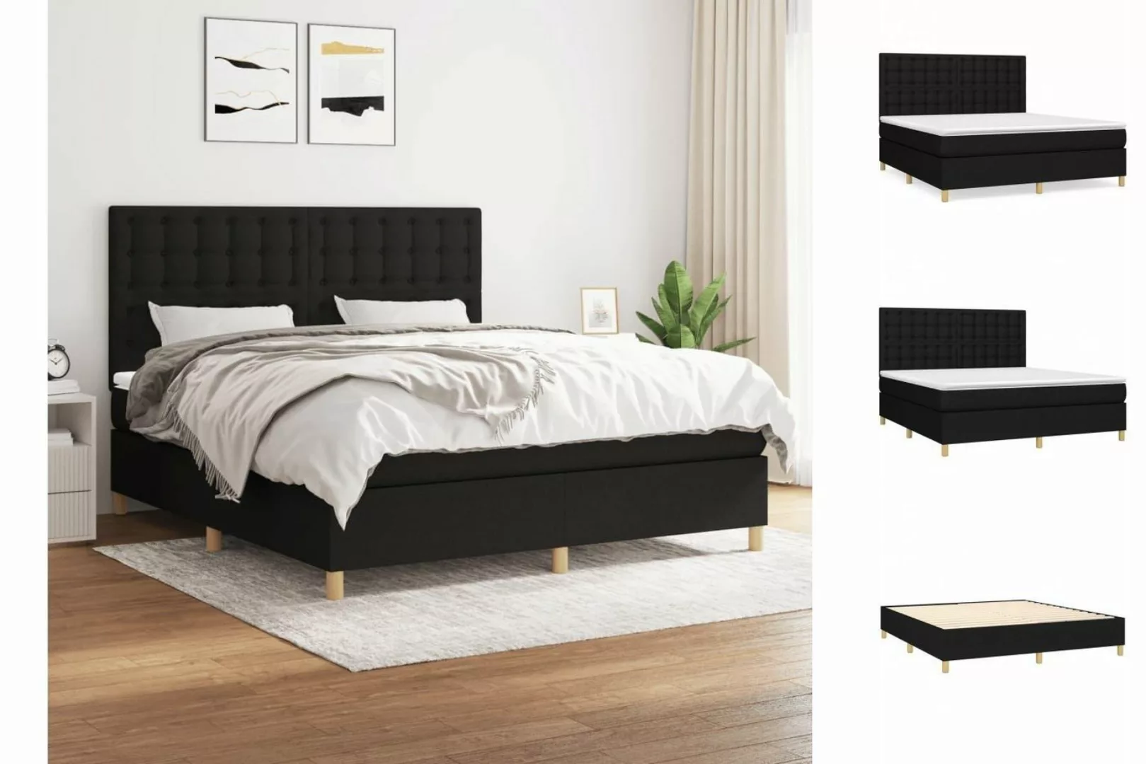 vidaXL Boxspringbett Boxspringbett mit Matratze Schwarz 160x200 cm Stoff Be günstig online kaufen