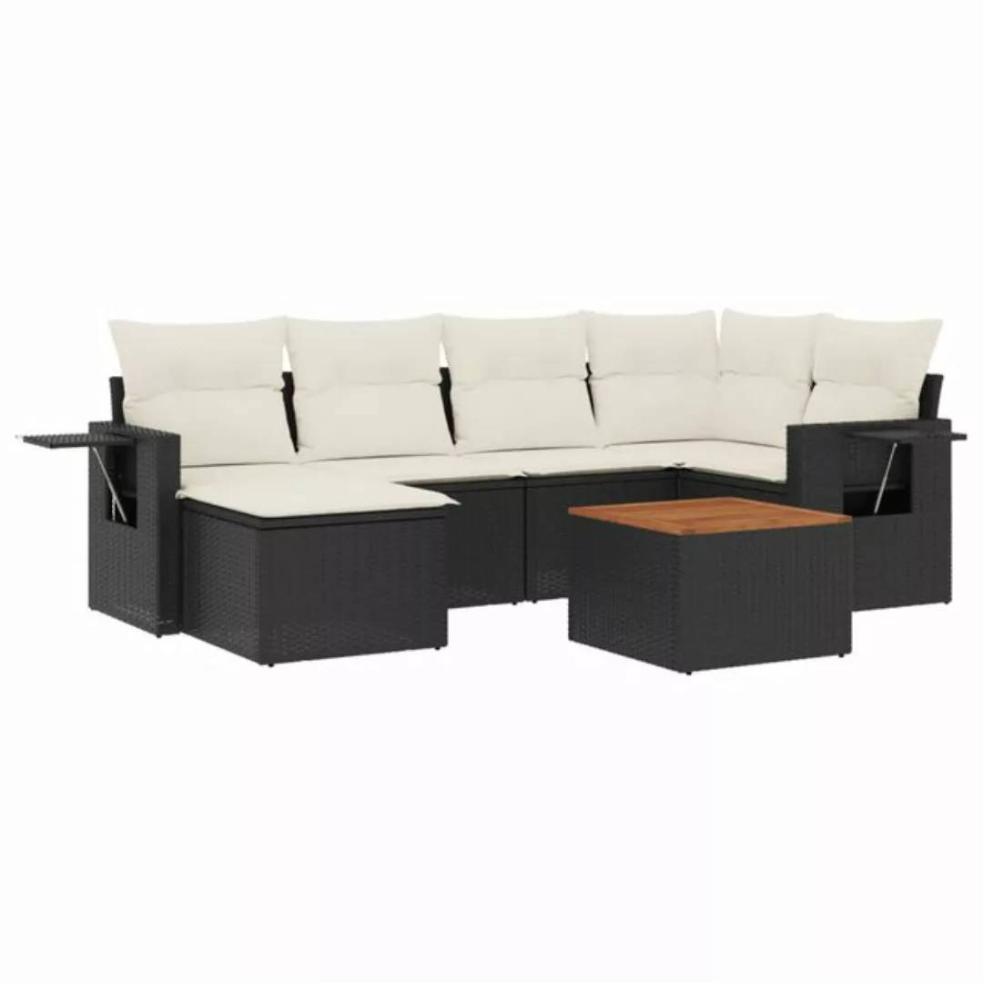 vidaXL Sofaelement 7-tlg. Garten-Sofagarnitur mit Kissen Schwarz Poly Ratta günstig online kaufen