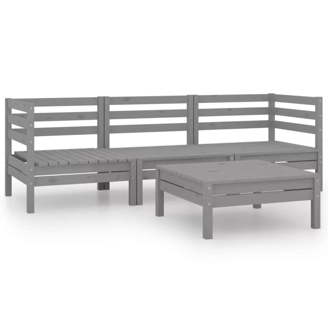 4-tlg. Garten-lounge-set Grau Kiefer Massivholz günstig online kaufen