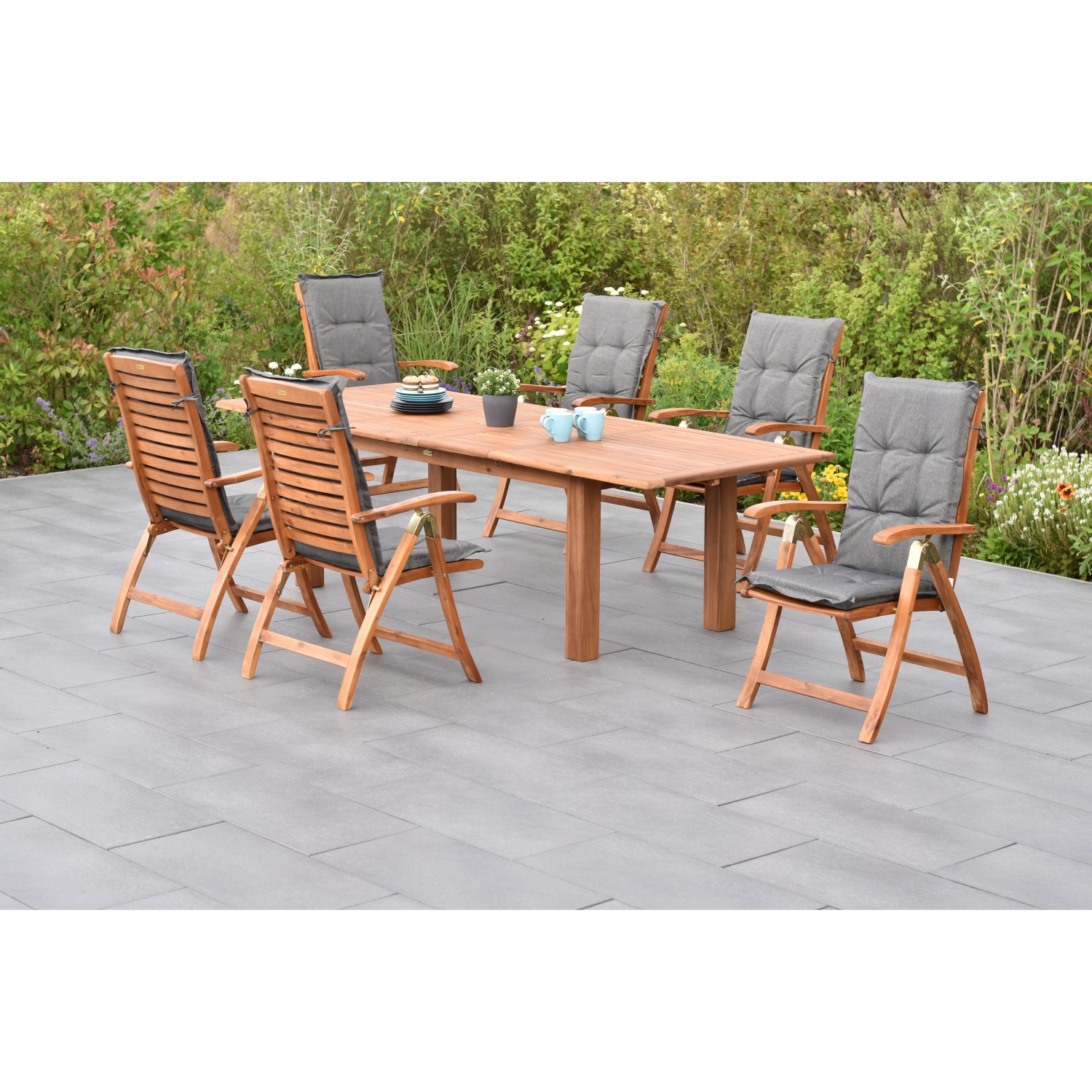 Merxx Paraiba Set 13-tlg. 6 Klappsessel 6 Auflagen Doppel-Gartentisch Auszi günstig online kaufen
