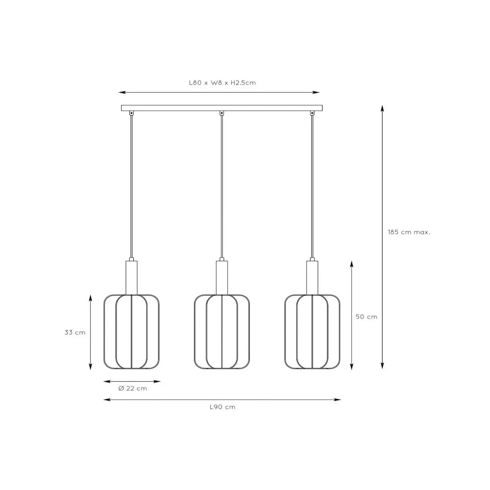 Hängeleuchte Corina, creme, 80 cm, 3-flammig, E27 günstig online kaufen