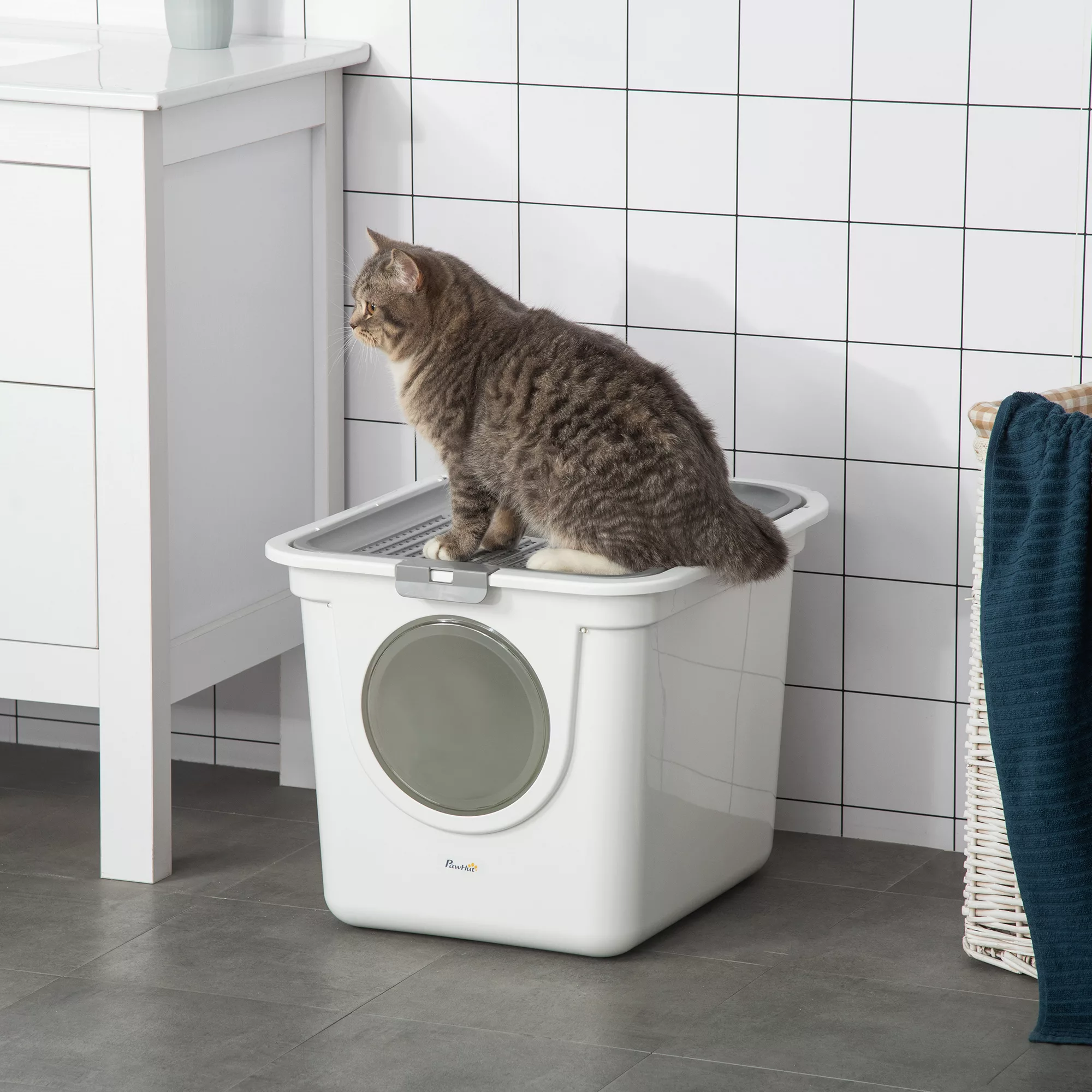 PawHut Katzentoilette mit Deckel Katzenklo mit Schaufel, Toilette für Katze günstig online kaufen