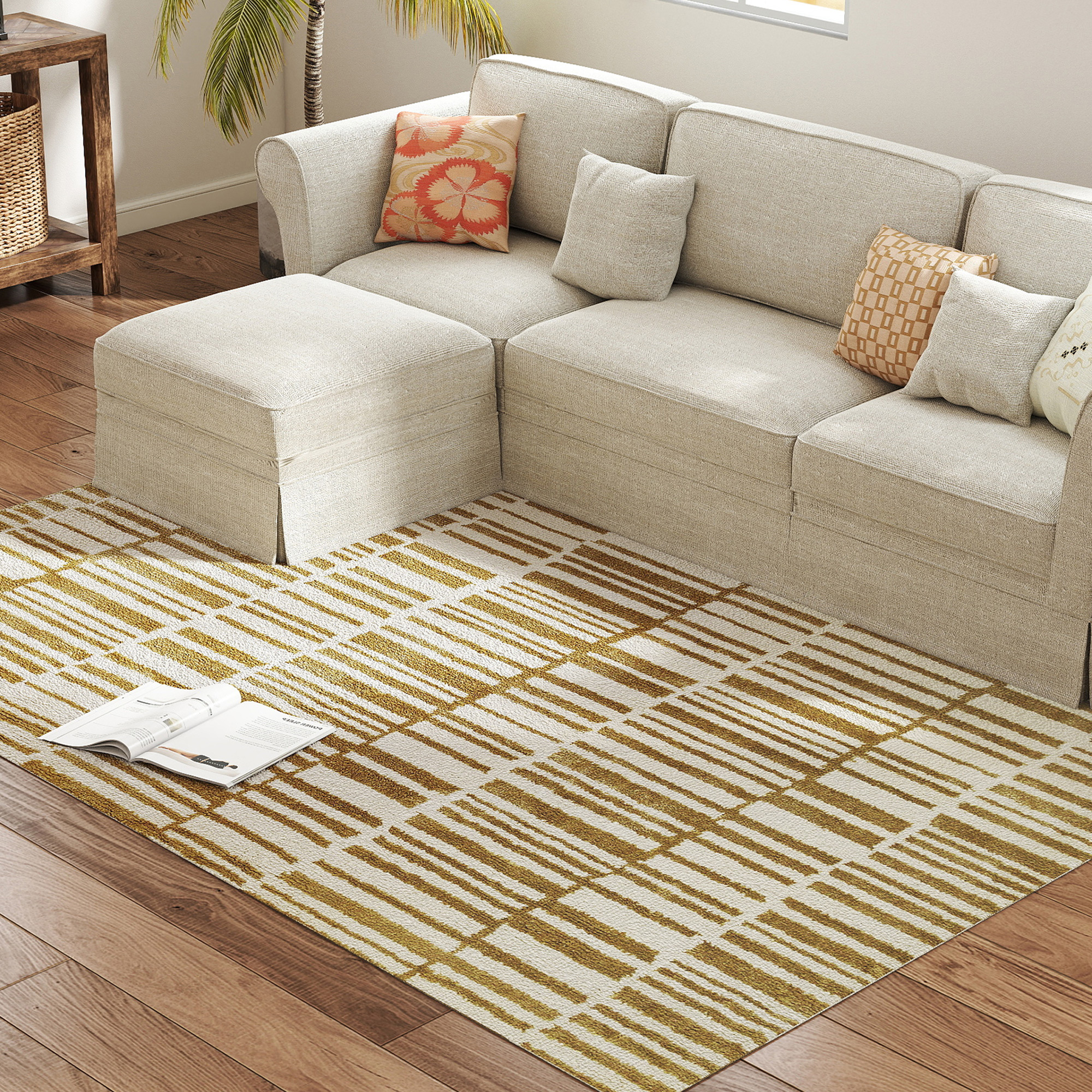 HOMCOM Teppich Wohnzimmer 200 x 140 cm Kurzflor Teppich, maschinenwaschbar, günstig online kaufen