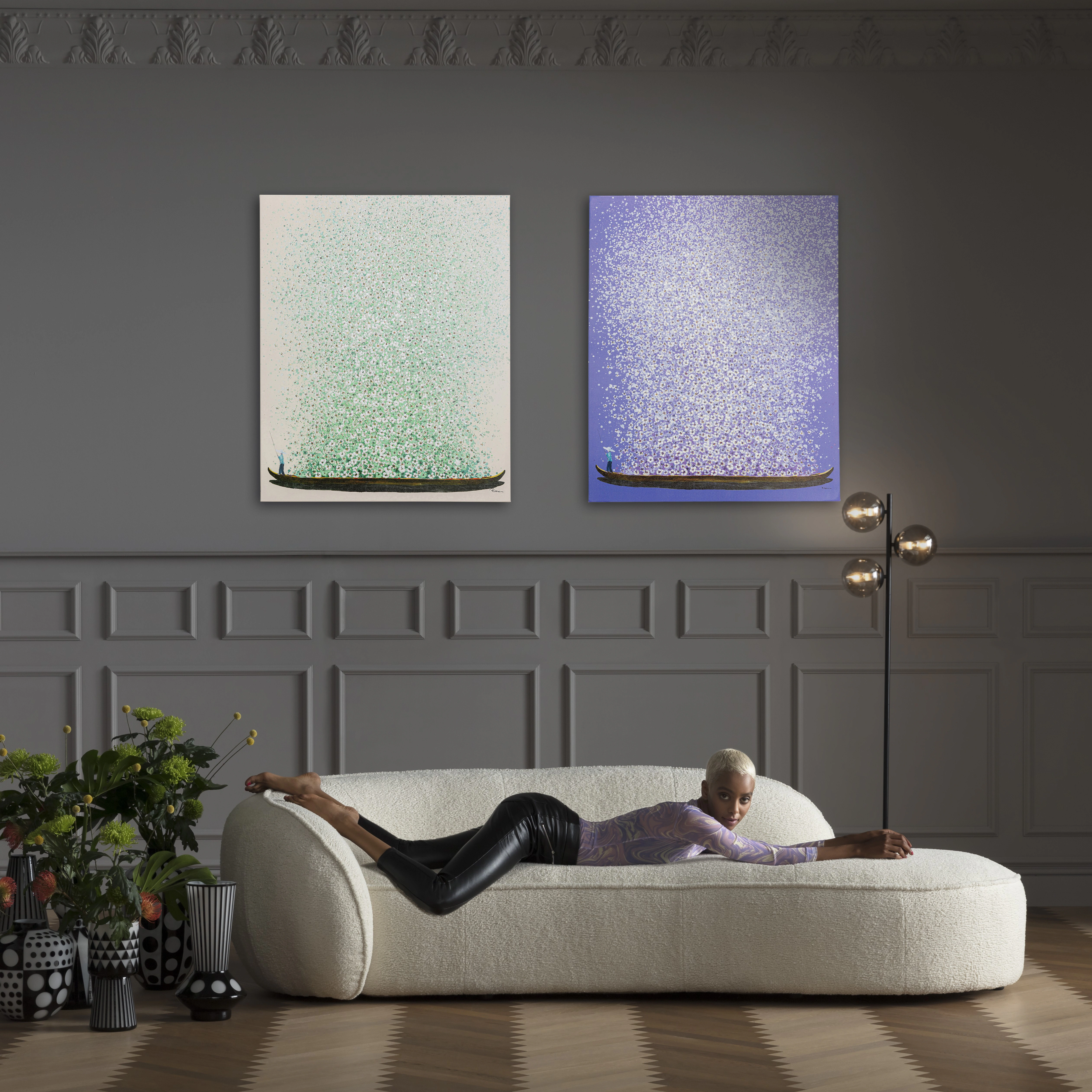 Bild - Touched Flower Boat Beige Grün 80x100 cm günstig online kaufen