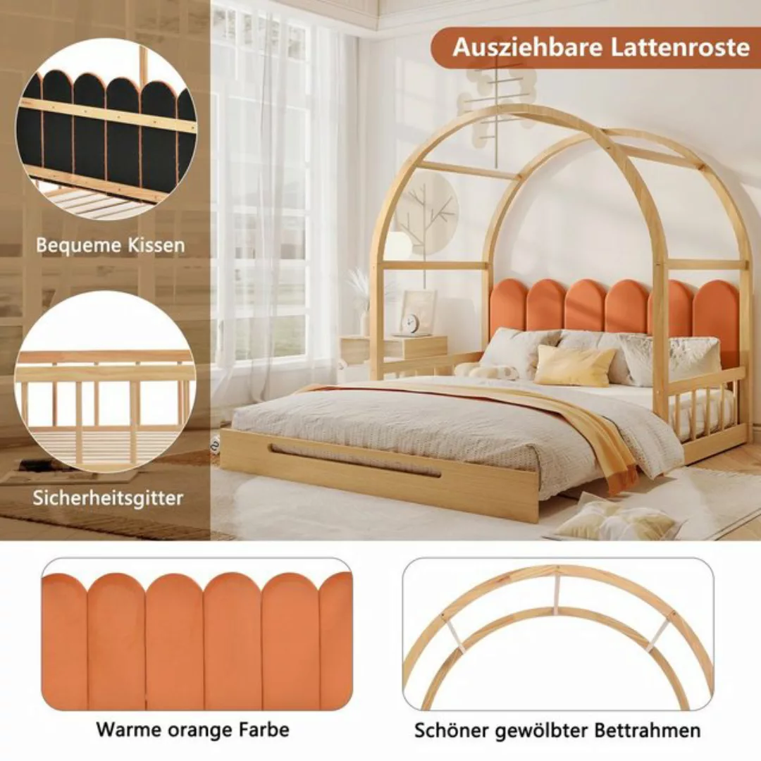 Gotagee Kinderbett Dachbett Kinderbett mit Ausziehbett 140x200cm Doppelbett günstig online kaufen