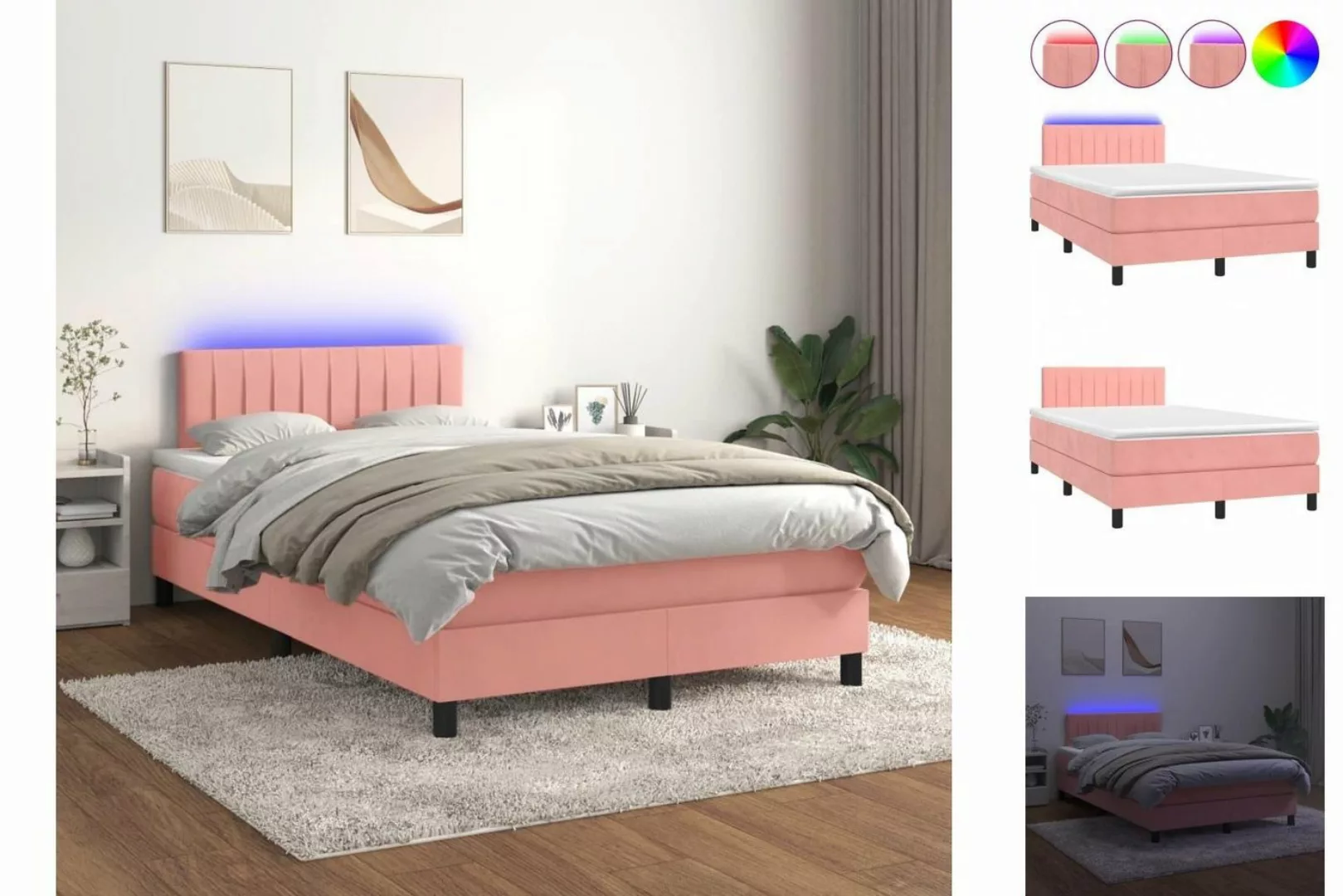 vidaXL Boxspringbett Bett Boxspringbett mit Matratze & LED Samt (120 x 200 günstig online kaufen