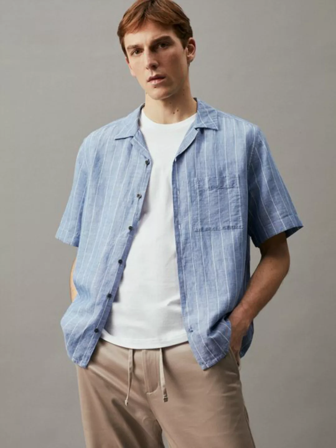 Calvin Klein Kurzarmhemd LINEN COTTON STRIPE S/S SHIRT günstig online kaufen