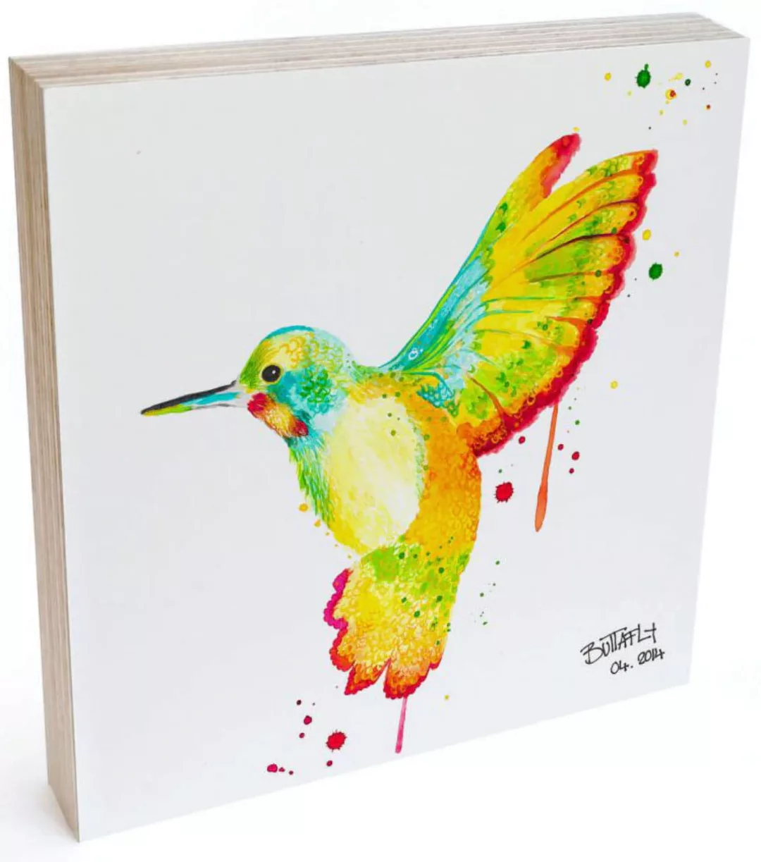 Wall-Art Holzbild "Tischdeko Kolibri Holzbild Vogel", Blumen, (1 St.) günstig online kaufen