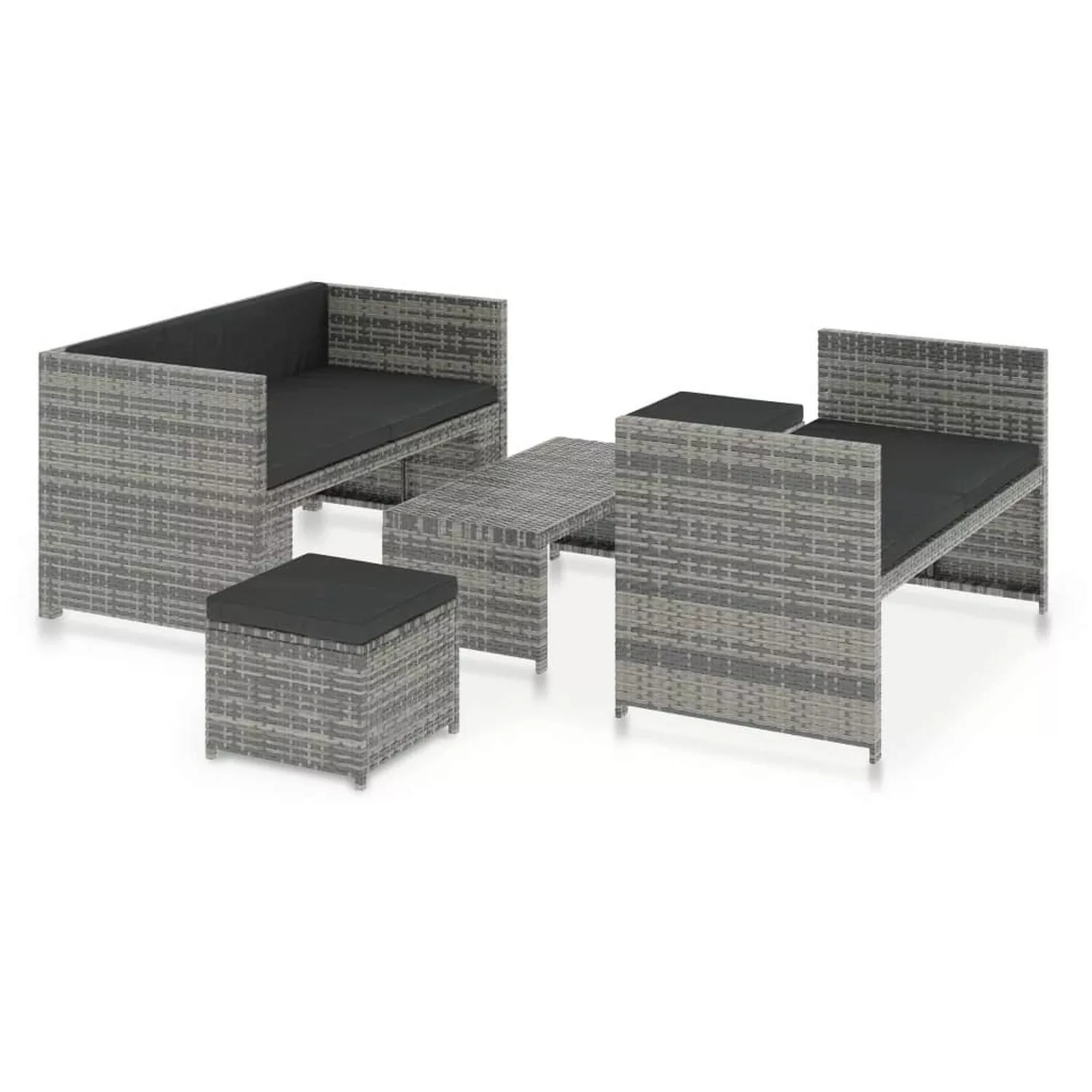 5-tlg. Garten-lounge-set Mit Auflagen Poly Rattan Grau günstig online kaufen