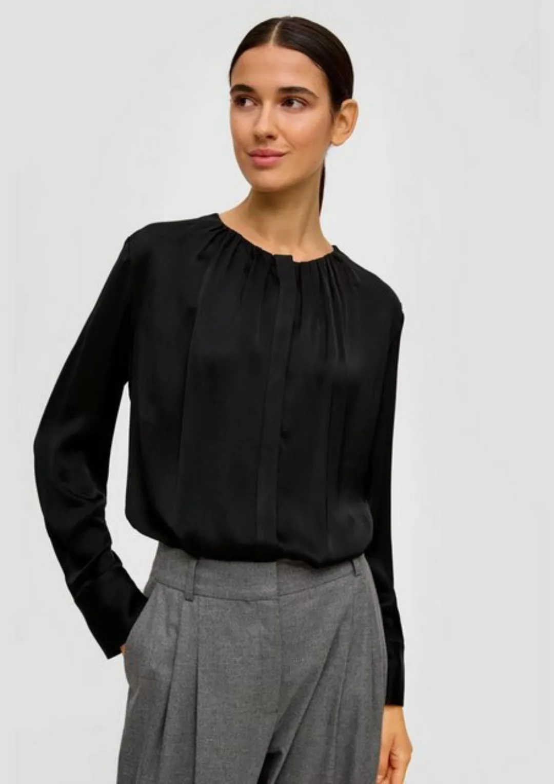 s.Oliver BLACK LABEL Langarmbluse Bluse aus Viskose Raffung günstig online kaufen