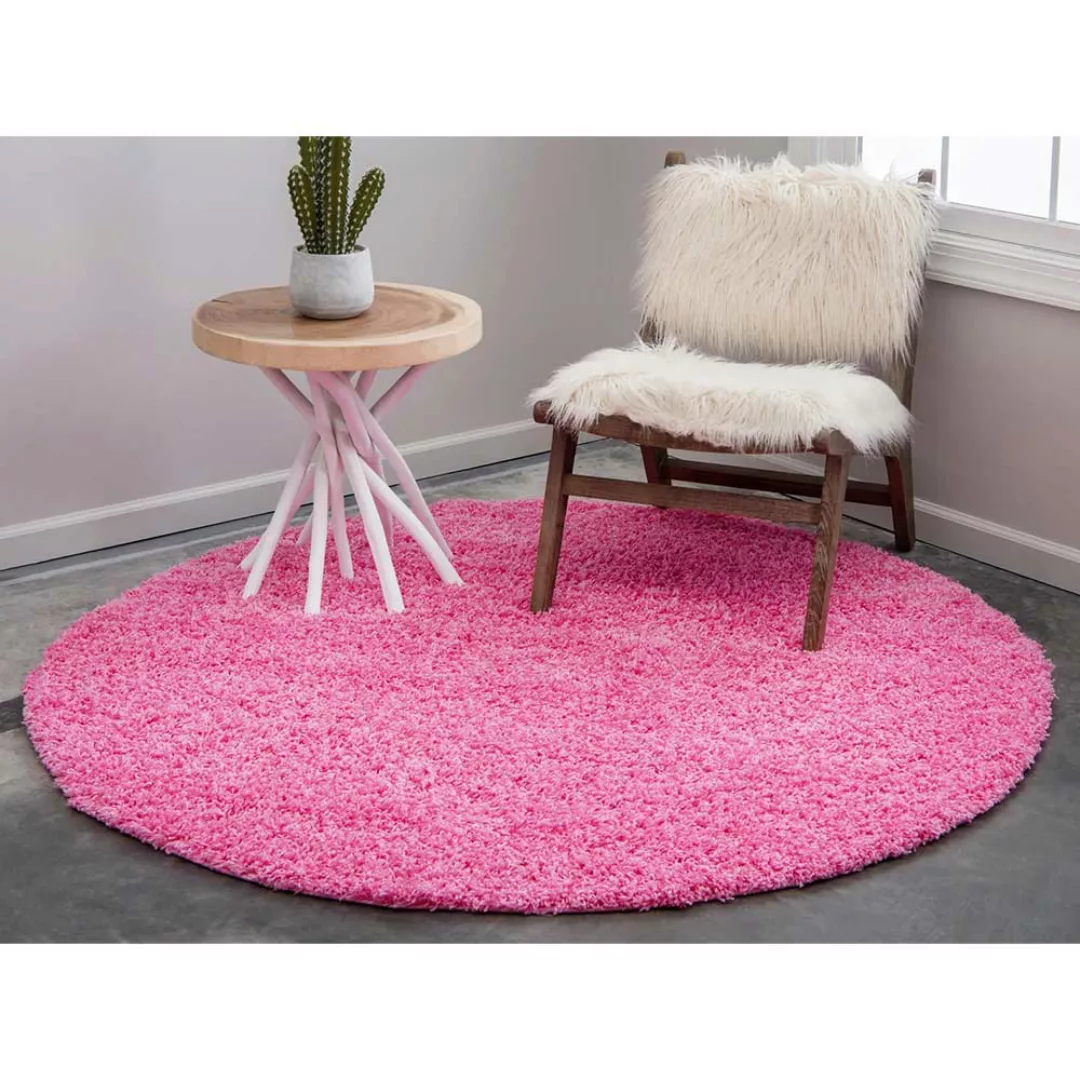 Hochflor Teppich pink Shaggy 120 cm und 150 cm rund günstig online kaufen